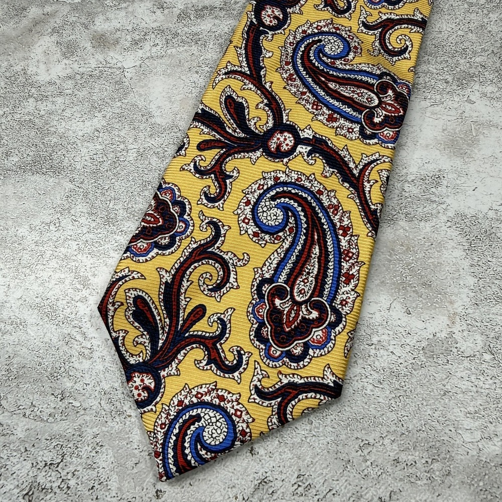 American Living Tie Mens One Size Yellow Paisley Silk Made In China Necktie